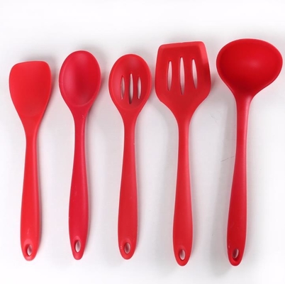 Thực phẩm Lớp màu đỏ Silicone Nấu ăn Dụng cụ nhà bếp Bộ 5 kiểu khác nhau
