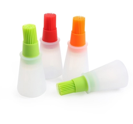 Thực phẩm cấp dụng cụ BBQ silicone Chai dầu trắng với bàn chải đầy màu sắc