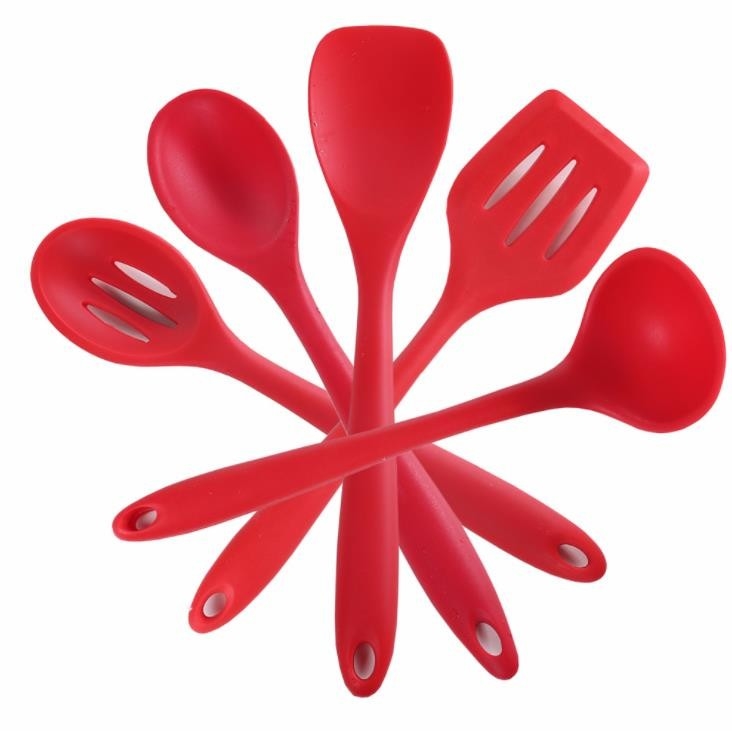 Thực phẩm Lớp màu đỏ Silicone Nấu ăn Dụng cụ nhà bếp Bộ 5 kiểu khác nhau